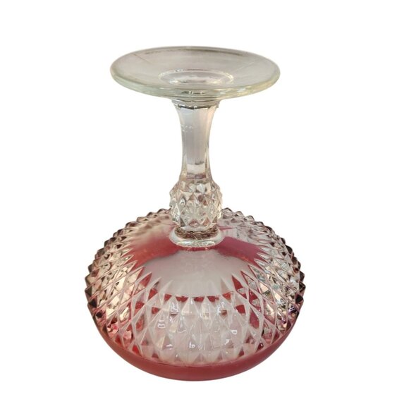 Vintage, Red Ruby Flash, Indiana Glass, Diamond Point, Compote with Lid, - Picture 8 of 12
